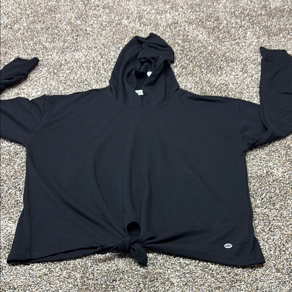 DKNY Black Hooded Tie-Front Top